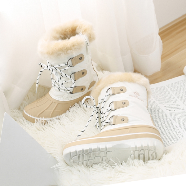 Girls and Boys Fur Lined Winter Snow Boots - BEIGE WHITE - 4